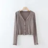 Women's Knits 2023 Spring Knitted Cardigan Women Slim Fit Long Sleeve Solid Color Thin Sweater Single Breasted Sexy Short V-neck Top