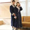 Men's Sleepwear Couple Pajamas Autumn/Winter Thickened Long Fattened Flannel Robe Women's And Coral Velvet Bathrobes Home Clothes
