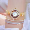 Montres-bracelets 2023 Mode Femmes Montre Bracelet En Or Montres Ensemble Pour Dames De Luxe Diamant Strass Quartz Montre-Bracelet Relogio Feminino