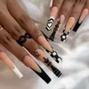 Ballet False Nails French Long Coffin Press On Nails Löstagbar Färgad nagelkonst med Rhinestones Glitter Designs Manicure