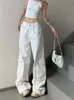 Jeans Femme Deeptown Y2K Vintage Blanc Cargo Femmes Style Coréen Pantalon En Denim À Jambes Larges Surdimensionné Streetwear Hip Hop Poches Pantalon 231102