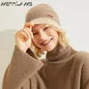 Beanie/Skull Caps Merrilamb 100％カシミア帽子女性冬の濃厚な暖かいイヤーマフフードキャップ材の編み帽子231102