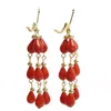 Dangle Earrings Genuine Natural Red Coral 14K Gold Hoop FOOL'S DAY Beautiful Aquaculture Jewelry Party Diy Cultured