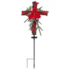 Dekorativa blommor kransar jul för Cross Flower Stake Solar Powered Lamp Decor Prydnadshantverk för bröllop födelsedag Holiday Party Ground Deco J2FA 231102