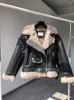 Женское меховое пальто Женщины теплый с длинным рукавом молния черная осень зима Женская двойная мотоциклетная куртка с двойным лицом