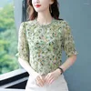 Kvinnor BLOUSES 4XL Kvinnor Summer Spring Shirts Lady Fashion Corte Sleeve Printing Flower Green Clothing Blusas Tops WY0858