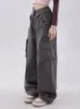 Women s Pants s HOUZHOU Vintage Gray Cargo Women Baggy Cyber Y2k Aesthetic Techwear Wide Leg Trousers Female Grunge Korean Streetwear 231102