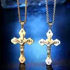 Strass CZ Multilayer Gouden Kruis Christus Jezus Hanger Ketting voor Mannen Vrouwen Roestvrij Stalen Ketting Gift Sieraden 60cm