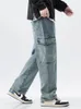 Jeans masculinos Yihanke American Wide Legged Calças Outono e Inverno Workpiece Corda Bandagem Reta Y2K Roupas