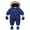 Rompers AYNIGIELL Winter born Thickening Jumpsuit Built-in Wool Hooded Down Romper Baby Boys and Girls Warm Snowproof Overalls 231101