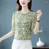 Kvinnor BLOUSES 4XL Kvinnor Summer Spring Shirts Lady Fashion Corte Sleeve Printing Flower Green Clothing Blusas Tops WY0858