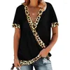 Women's T Shirts 2023 Woman Sexy Leopard Tee Deep V Neck Topps Overdimased Loose Body Clothes Black Vintage Stitching Tshirt All Match