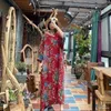 Casual Dresses Women Retro Printed V Neck Dress Ladies Vintage Cotton Female 2023 Spring Summer Dressescasual