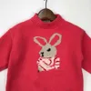 Luxury Autumn Baby Sweater Red Heart Rabbit Jacquard Boy and Girl Knitwear Storlek 110-160 Långärmade barn stickade pullover nov05