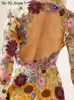 Grundläggande casual klänningar blommor broderier eleganta lyxiga kvinnor miniklänning halva hög krage långärmad klänningar vårkvällsfest lady vestido 231101