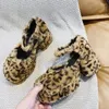 Klänningskor 2023 Spring Women High Heels Female Leopard Print Flock Thick Bottom Shoe Ladies Buckle Strap Round Toe Fashion Footwear