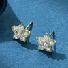 Stud 5 Petal Flower Earrings White Gold Earring for Women 925 Sterling Silver Diamond Gift Jewerly 231101