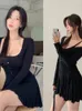 Work Dresses Korea 2023 Autumn Winter Slim Sexy Elegant Tank Mini Dress Long Sleeve Button T Shirt Two-piece Set Sweet U821