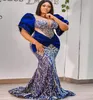 2023 Nov Aso Ebi arabe bleu royal sirène robe de bal paillettes dentelle perlée soirée formelle fête deuxième réception anniversaire robes de fiançailles robes robe de soirée