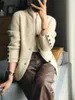 Kvinnors tröjor Autumn Winter förtjockade 100% Pure Cashmere Cardigan Women Stand Neck Sweater Loose Knit Base Sweater Jacket Sweaters 231102