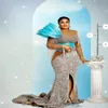 2023 arabe Aso Ebi Brown sirène robe de bal perles robes de soirée paillettes dentelle anniversaire fiançailles deuxième robe robe femmes vêtements de cérémonie WD004