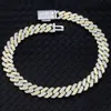 Anpassad 19mm bredd Baguette Cuban Chain 925 Solid Silver Gra Moissanite Diamond Link Mens Hip Hop Necklace