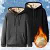 Mens Hoodies Sweatshirts Trendy Sweatshirt Coat Front Pockets Warm Zipper Lamb Wool Jacket Män och kvinna Vinter Pure Color Plukfodrad Cardigan Hoodie 231101