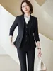 Calças femininas de duas peças outono inverno mulheres colete blazer e calça terno azul preto cáqui escritório senhoras formal negócio trabalho carreira desgaste 3