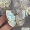 V الذهب الطبيعي الأبيض Fritillaria Gray Vanly Cleefly Butterfly Brooch CNC Edition High Smooth FL و Round Drop Dropress Dhei6