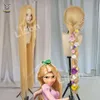 Peluca larga dorada clara de Rapunzel enredada para Cosplay de princesa, peluca trenzada para adultos con estilo, parte Central, pelo sintético, pelucas completas para fiesta, cosplay