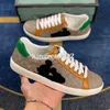 Designer Shoes Chaussures Leather Sneaker Men Women Trainers White Green Stripes Sneaker Flower Embroidered Shoe Flat Trainer