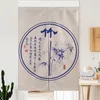 Curtain Chinese Landscape Blue Plant Noren Red Lotus Door Linen Tapestry For Study Home Decor Bedroom Kitchen