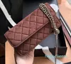 Marca Paris, bolso de hombro con cadena acolchado clásico con patrón de piel de oveja de alta calidad, bolso bandolera con número de serie para mujer