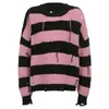 Maglioni da donna Maglione a righe nero rosa Pullover effetto vissuto Maglione lavorato a maglia Donna Dolce ragazza punk Vestito estetico grunge