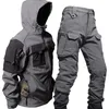 Mens Tracksuits Military Soft Shell Set Män Vattentät huva Taktiska jackor Multipocket lastbyxor 2 st.