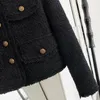 Vestes noires pour femmes, petit manteau parfumé, court, printemps et automne, tweed fin, haut à manches longues, vestes pour femmes, 231101