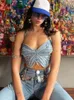 Tanks Femmes Camis Rapcopter Y2K Butterfly Jeans Crop Top Strap Strap Camis Sexy Bleu Mignon Party Sweats Femmes Beach Holiday Mini Vest Summer Tee 230331