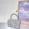 French Shiny Stupid Silver Butterfly Box Bank Banquet Rhinestone Mobiltelefon Small Square Handheld Crossbody Bag 231102