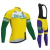 Ensembles de maillots de cyclisme Brésil respirant équipe à manches longues ensemble pantalon à bretelles Ropa Ciclismo vêtements de vélo vtt vélo uniforme hommes vêtements 231102