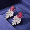 Stud Earrings Fashion Design 925 Sterling Silver 7 9mm Red High Carbon Diamond Feather For Women Luxury Fine Jewelry Gifts