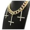 Groothandel Heren Hip Hop Sieraden vergulde Cubaanse ketting kettingen met diamanten kruis hanger