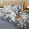 Bedding Sets Four-Piece Quilt Cover Sheet Set Chinese Ink Painting Coral Velvet Thickened Light Luxury Double-Sided Printed Winter