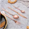 Dinnerware Sets Dinnerware Sets Rose Gold Kitchen Bright Light Cutlery Set Stainless Steel Dinning Room Spoons Forks Tableware 24 Piec Dh8Qo