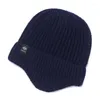 Berets starsze męskie cieplejsze czapki Zimowani czapki zagęszcza się akrylową wełnianą kintting pluszowe wyłożone ochronę ucha czapki narciarskie czapki nauszne czapki