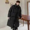 Parkas mi-longs pour hommes, manteau d'hiver en coton, col montant, manches longues, noir, simple boutonnage, au-dessus du genou, 231102