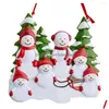 Kerstversiering Kerstversiering Hanger Gepersonaliseerde Sneeuwpop Familie Legering Metaal Hangend Ornament Diy Naam Zegen Jaar Ho Dhjzp