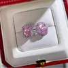 Stud Earrings S925 Silver Pink Diamond Inlaid Oval 8 10ins Women's 5A Zircon Factory Direct Sales