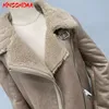 Frauen Wollmischungen MNCCMOAA 2024 Hohe Qualität Winter Frauen Mode Lose Dicke Lamm Doppelseitige Biker Jacke Mantel Weibliche Solide Reißverschluss warme Outwear 231102