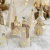 Decorações de Natal Moderna Brilhante Cerâmica Árvore de Natal Decoração de Luz para Casa Porcelana Branca Casa de Natal Santa Deer Elk Estatueta Ano 231102