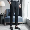 Trajes de hombre estilo británico sólido alto cintura traje pantalón hombres negocios ropa Formal pantalones calidad Slim Casual pantalones de oficina 28-38